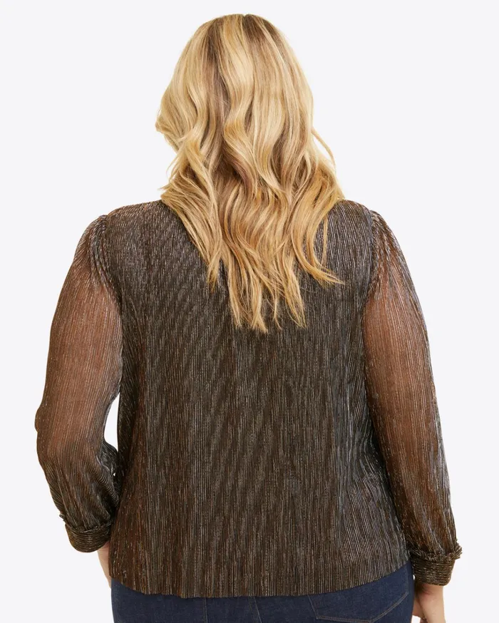 Draper James Tie Neck Top In Lurex Pliss Women Tops