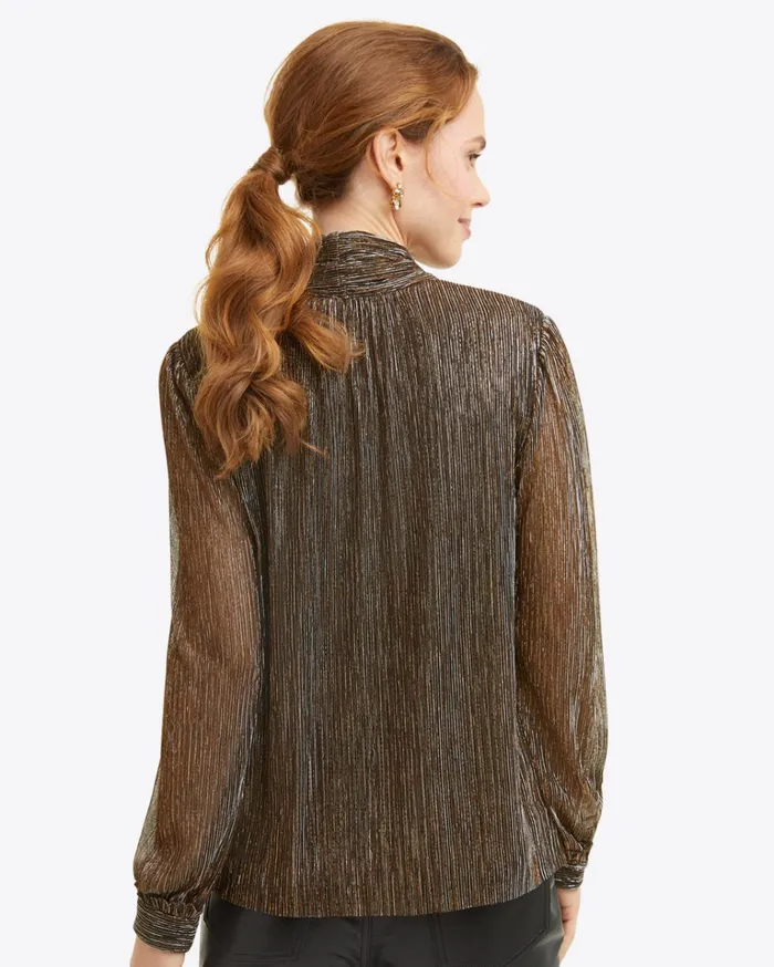 Draper James Tie Neck Top In Lurex Pliss Women Tops