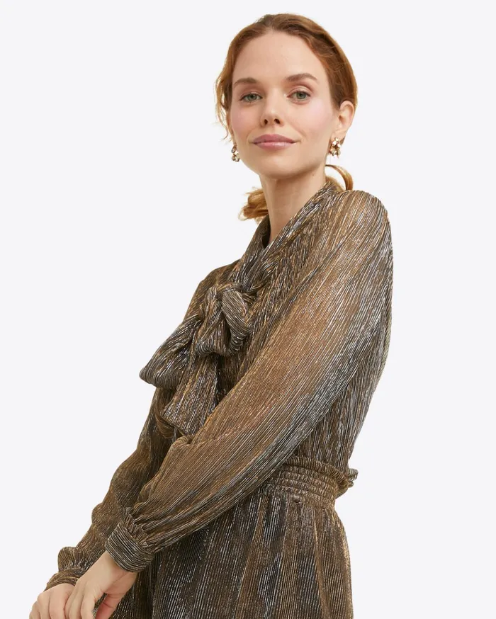 Draper James Tie Neck Top In Lurex Pliss Women Tops