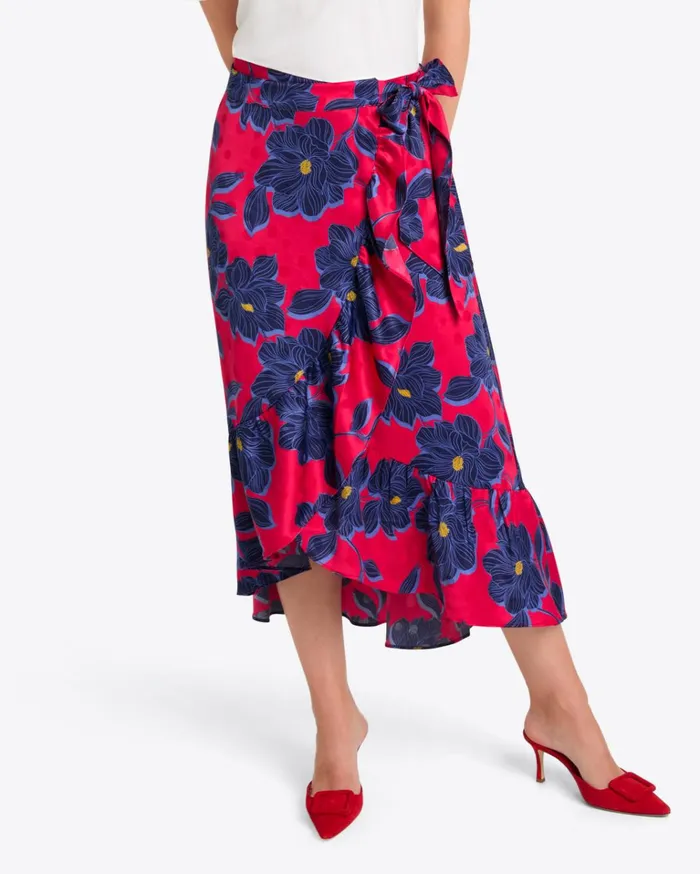Draper James Tie Waist Wrap Skirt In Magnolia Jacquard Dot Women Bottoms and Skirts
