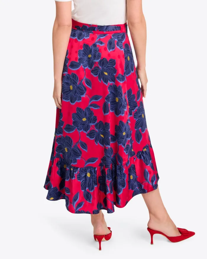 Draper James Tie Waist Wrap Skirt In Magnolia Jacquard Dot Women Bottoms and Skirts