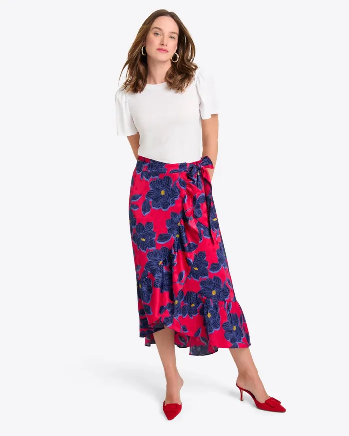 Draper James Tie Waist Wrap Skirt In Magnolia Jacquard Dot Women Bottoms and Skirts