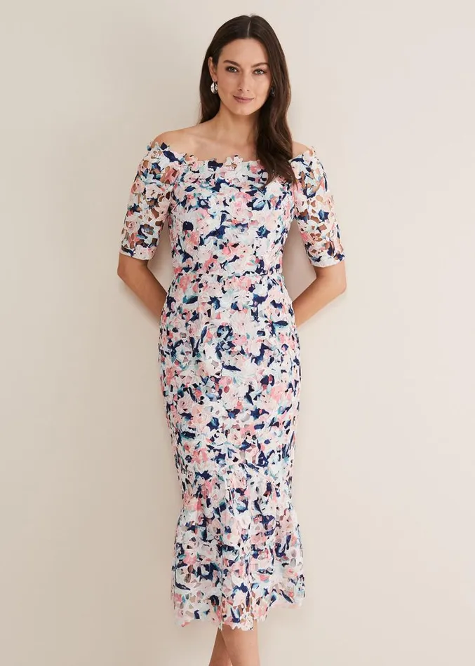 Elara Floral Bardot Bodycon Midi Dress Multicoloured Women Phase Eight Dresses Elara Floral Bardot Bodycon Midi Dress Multicoloured Women Phase Eight Dresses