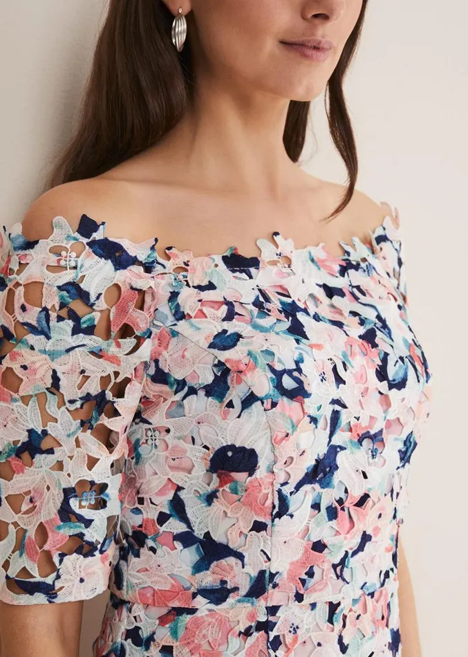 Elara Floral Bardot Bodycon Midi Dress Multicoloured Women Phase Eight Dresses Elara Floral Bardot Bodycon Midi Dress Multicoloured Women Phase Eight Dresses