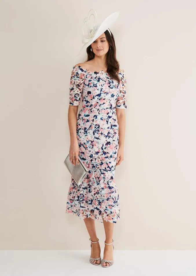 Elara Floral Bardot Bodycon Midi Dress Multicoloured Women Phase Eight Dresses Elara Floral Bardot Bodycon Midi Dress Multicoloured Women Phase Eight Dresses