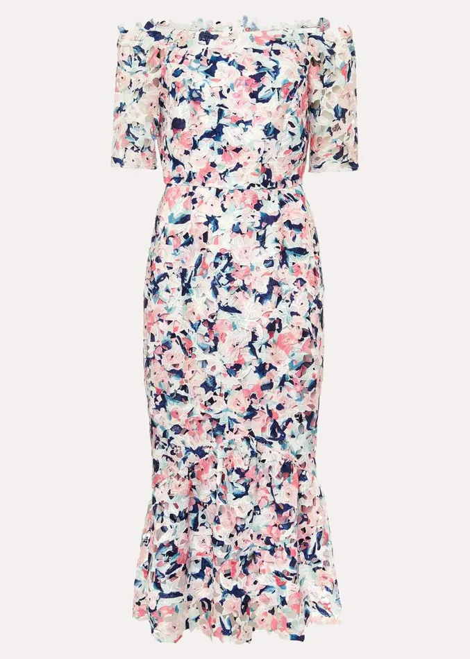 Elara Floral Bardot Bodycon Midi Dress Multicoloured Women Phase Eight Dresses Elara Floral Bardot Bodycon Midi Dress Multicoloured Women Phase Eight Dresses