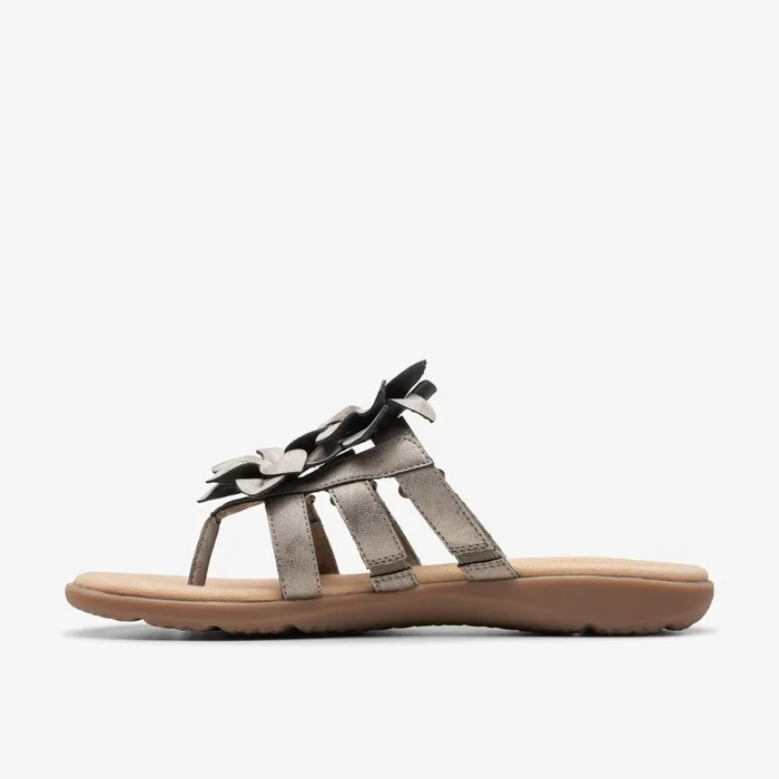 Elizabelle Mae Pewter Metallic Women Clarks Sandals and Flip Flops