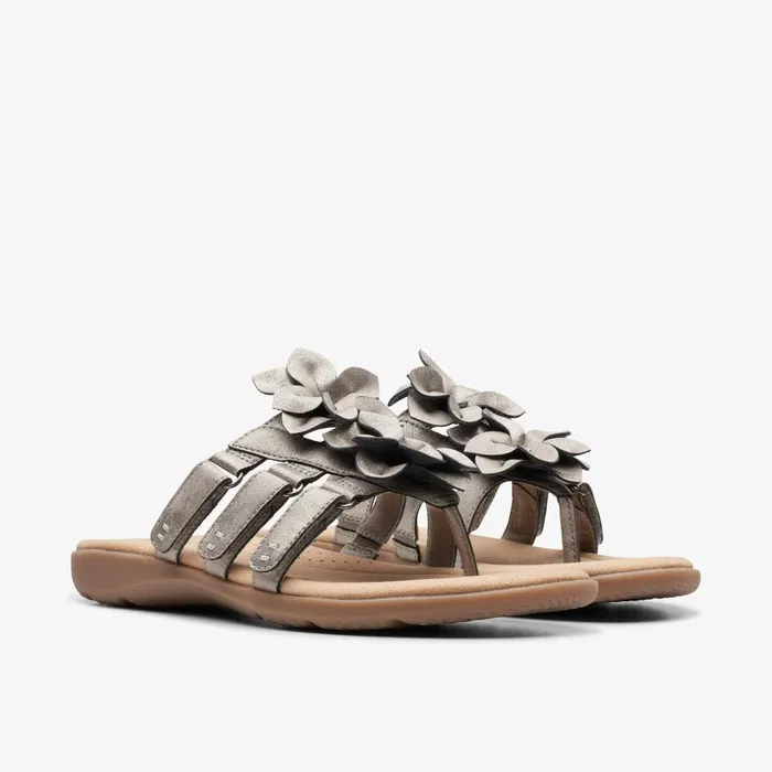 Elizabelle Mae Pewter Metallic Women Clarks Sandals and Flip Flops