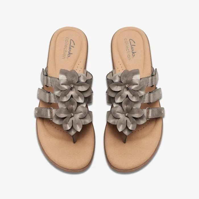 Elizabelle Mae Pewter Metallic Women Clarks Sandals and Flip Flops