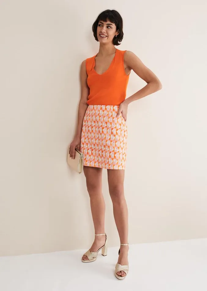 Elysia Geo Mini Skirt Pinkorange Women Phase Eight Skirts