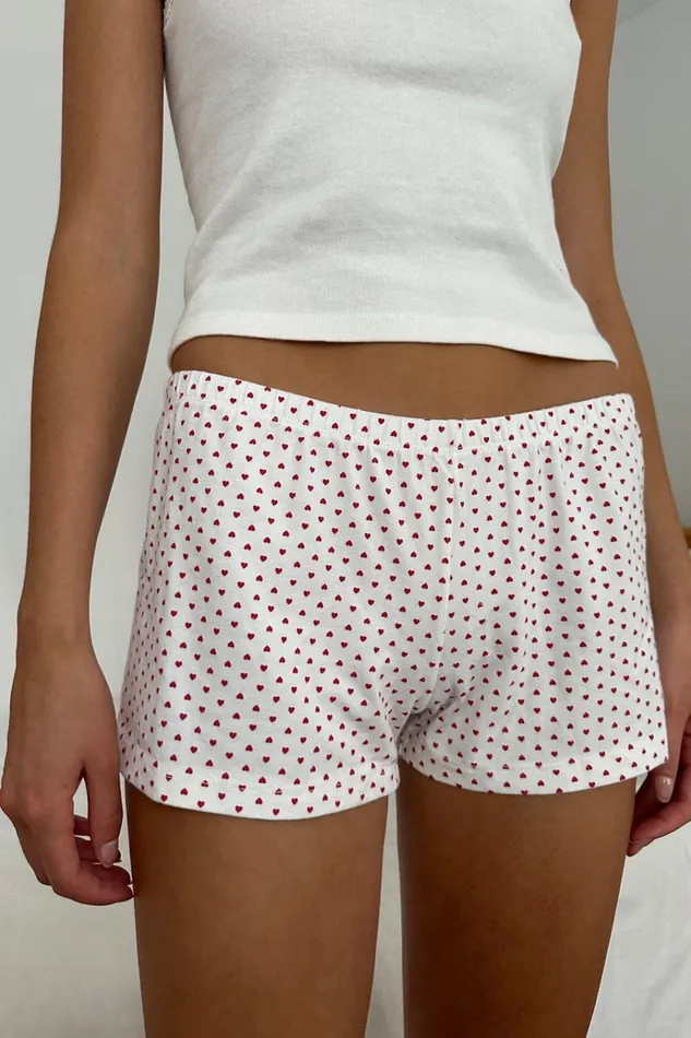Emery Heart Sweatshorts White With Red Hearts Women Brandy Melville Bottoms