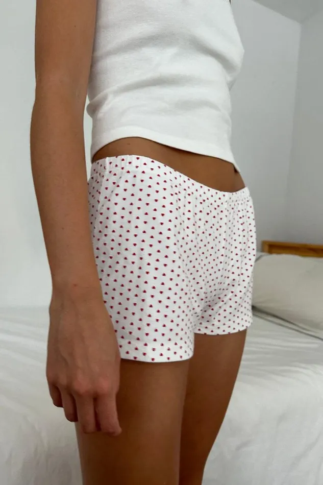 Emery Heart Sweatshorts White With Red Hearts Women Brandy Melville Bottoms
