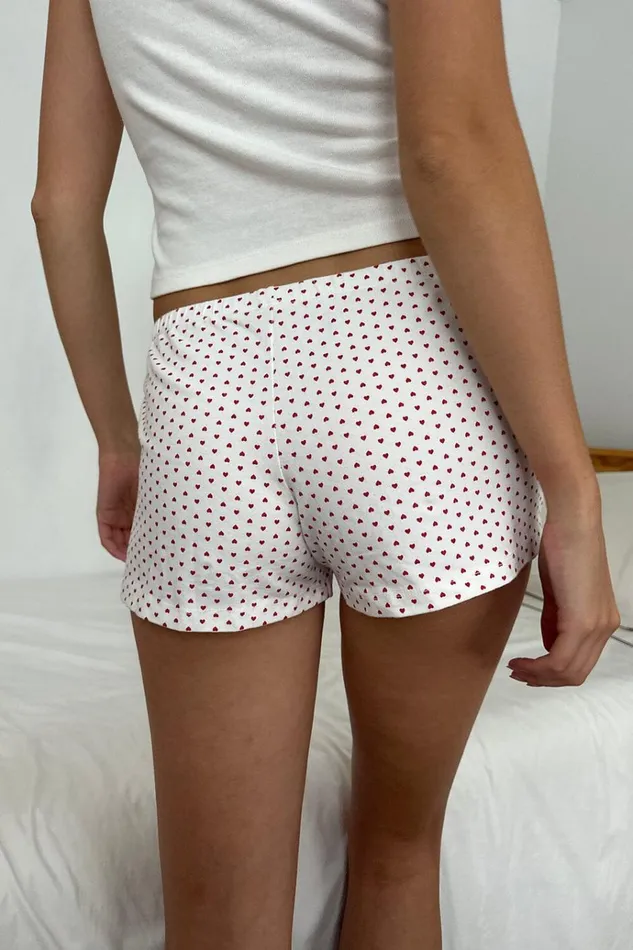 Emery Heart Sweatshorts White With Red Hearts Women Brandy Melville Bottoms