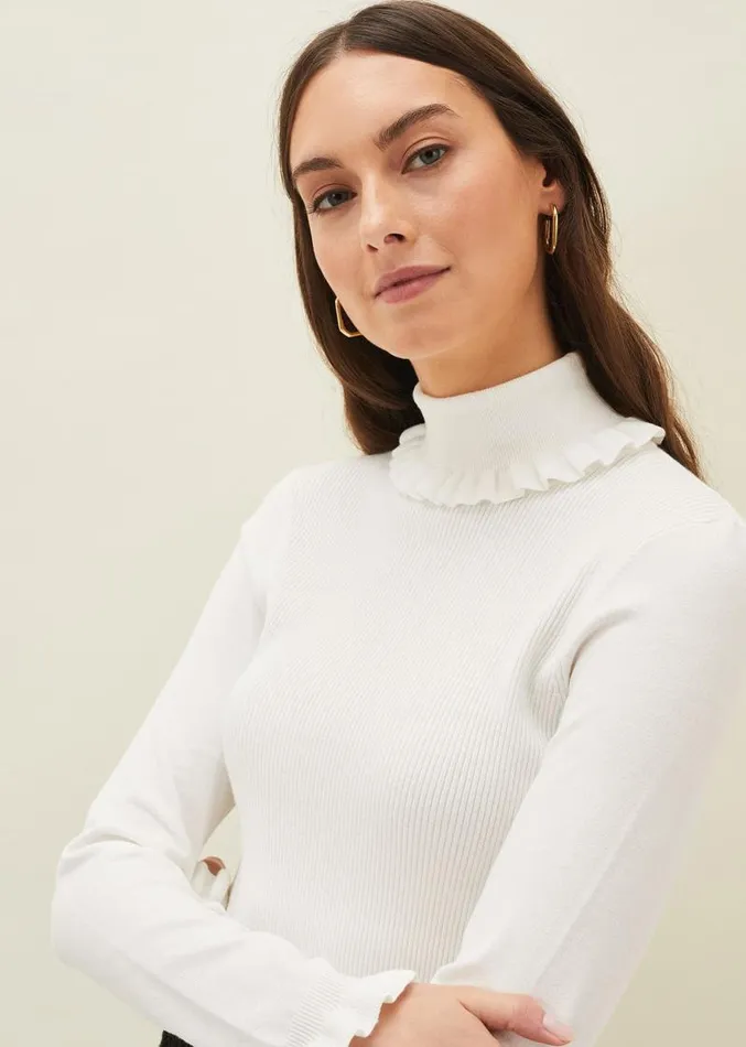 Emila Frill Detail Fine Knit Jumper Winter White Women Phase Eight Knitwear