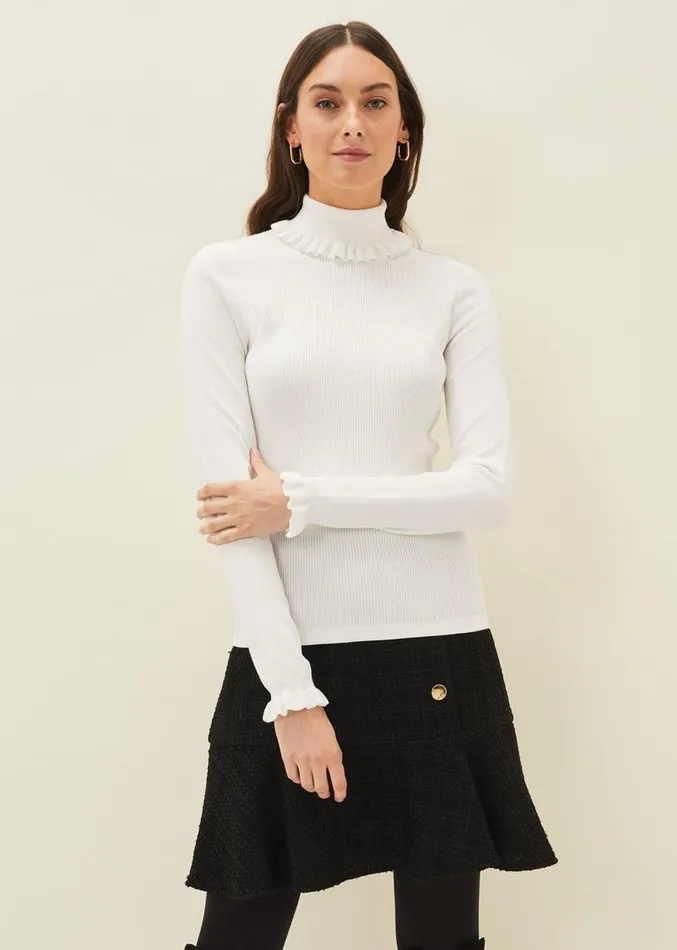 Emila Frill Detail Fine Knit Jumper Winter White Women Phase Eight Knitwear