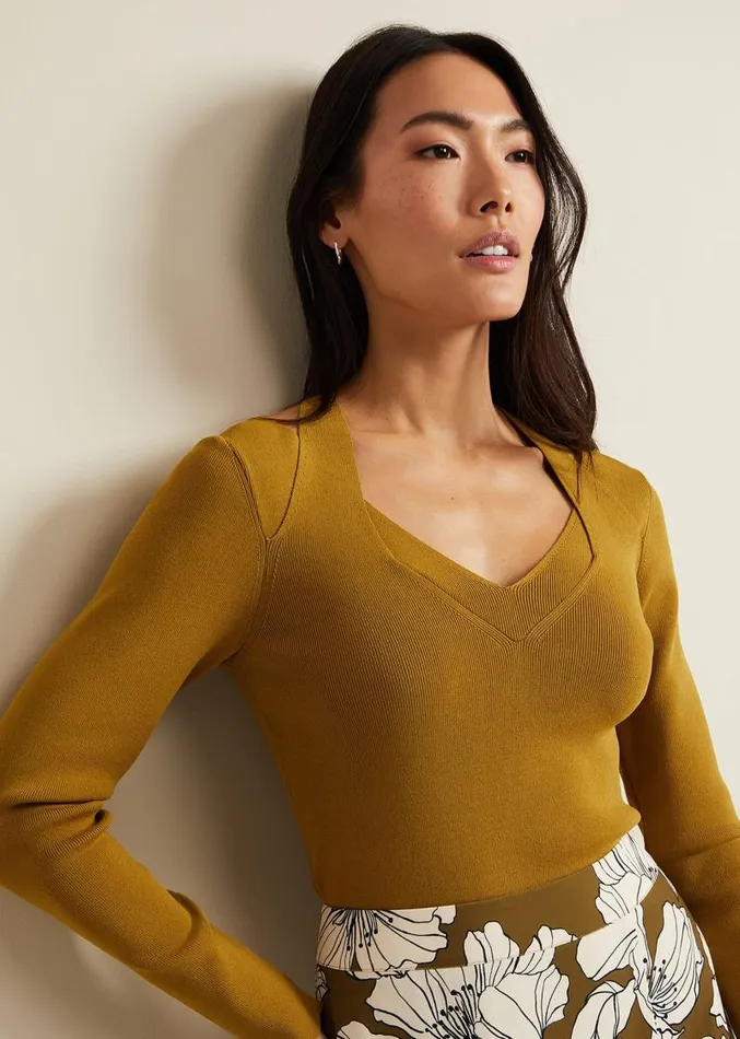 Emily Cut Out Compact Knit Top Olive Women Phase Eight Knitwear