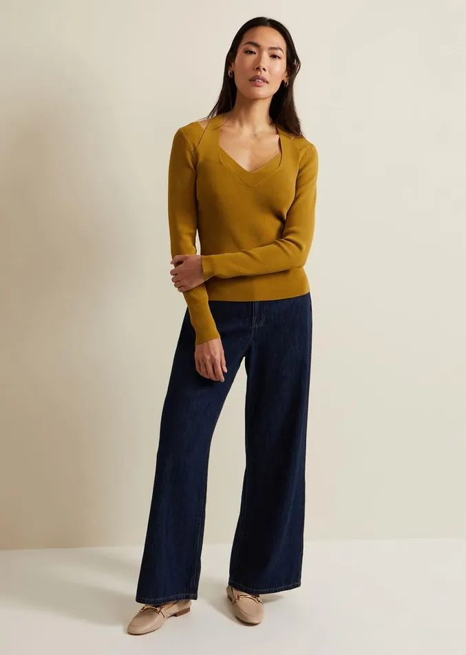 Emily Cut Out Compact Knit Top Olive Women Phase Eight Knitwear
