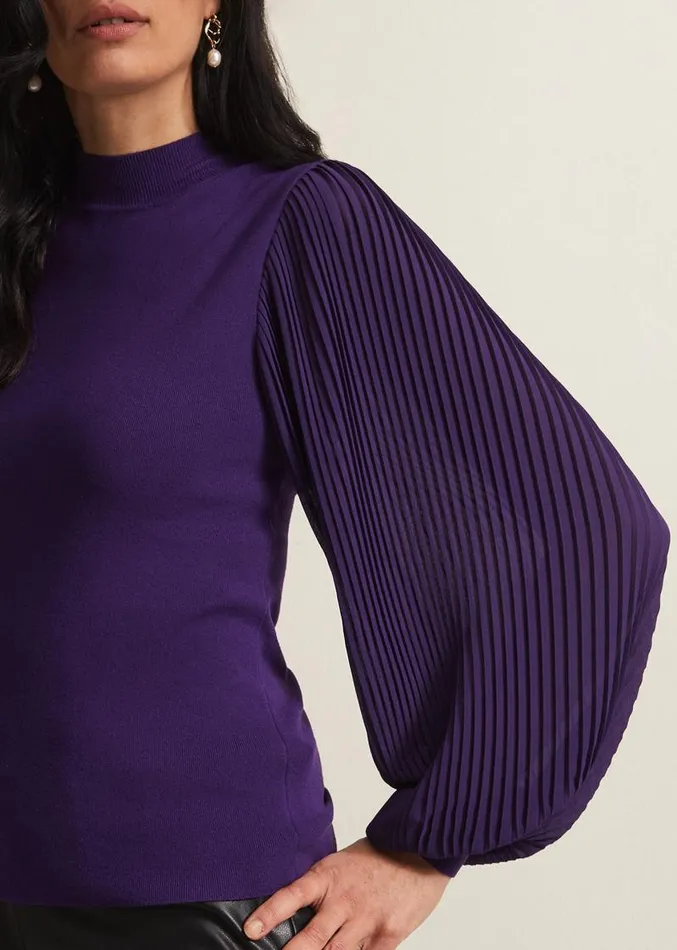 Emryl Purple Pleated Sleeve Jumper Purple Women Phase Eight Knitwear