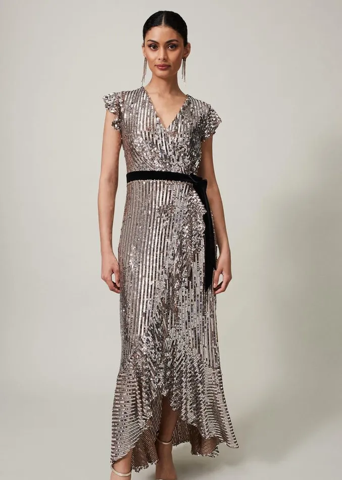 Enja Sequin Maxi Dress Gold Women Phase Eight Dresses
