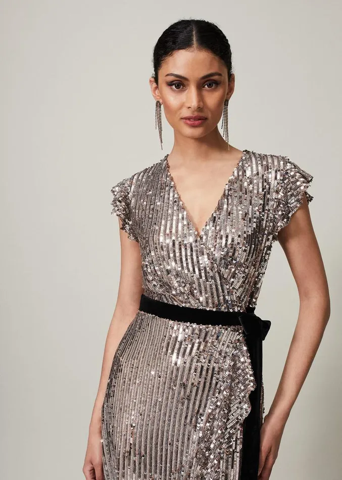 Enja Sequin Maxi Dress Gold Women Phase Eight Dresses