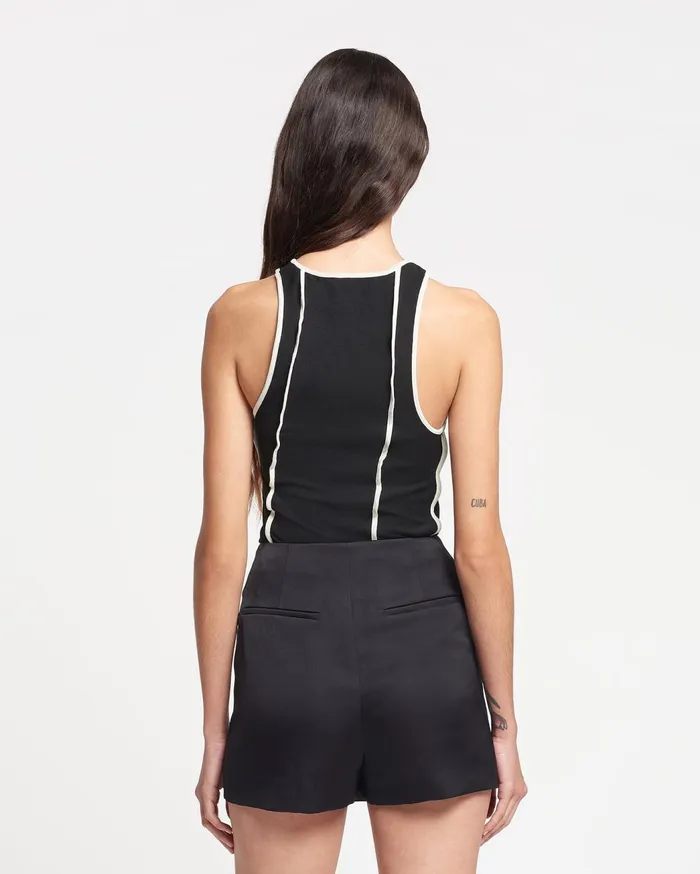 Enna Patchwork MeshJersey Tank Top BlackWhite Wax Women Nanushka Tops