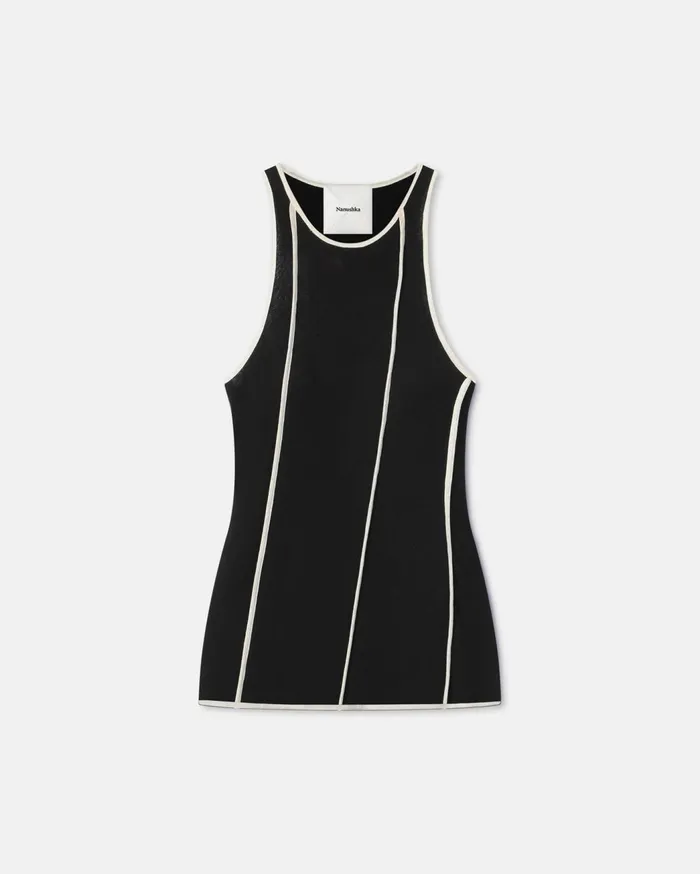 Enna Patchwork MeshJersey Tank Top BlackWhite Wax Women Nanushka Tops