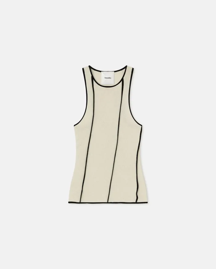 Enna Patchwork MeshJersey Tank Top White WaxBlack Women Nanushka Tops