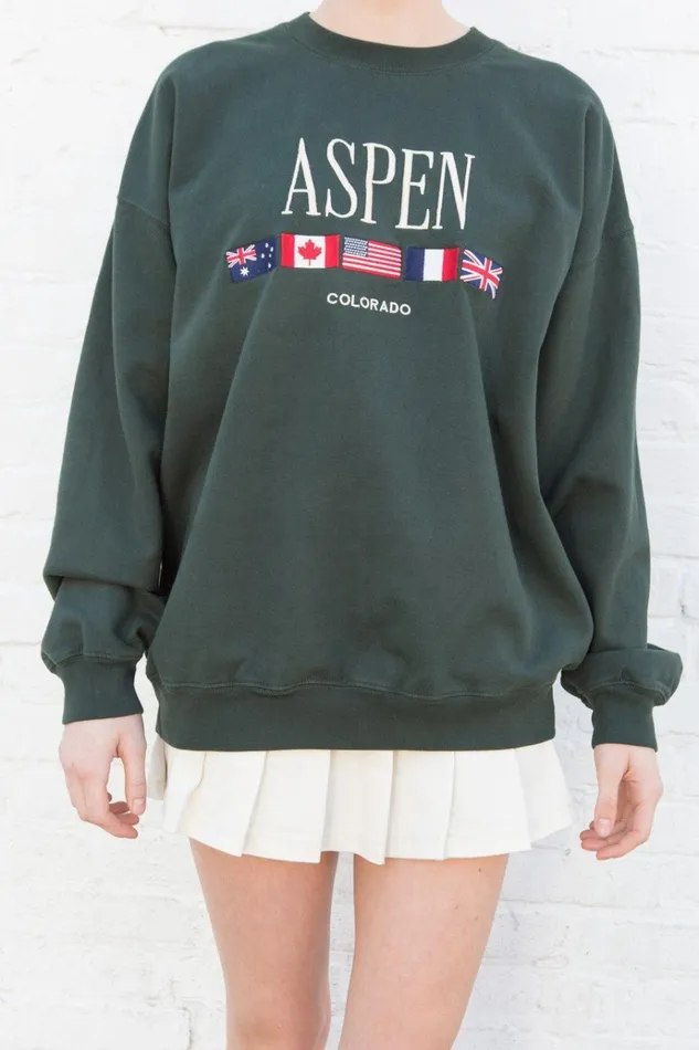 Erica Aspen Colorado Sweatshirt Dark Green Women Brandy Melville Sweatpants and Sweatshirts