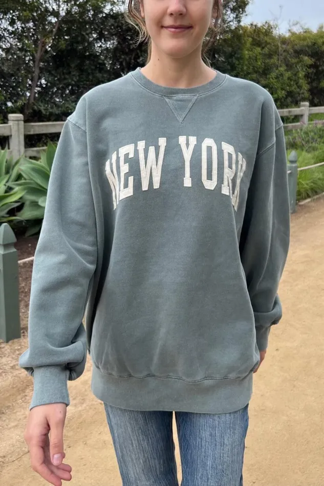 Erica New York Sweatshirt Sage Green Women Brandy Melville Sweatpants and Sweatshirts