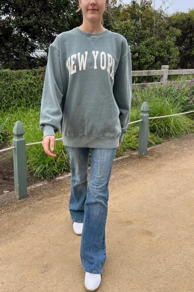 Erica New York Sweatshirt Sage Green Women Brandy Melville Sweatpants and Sweatshirts