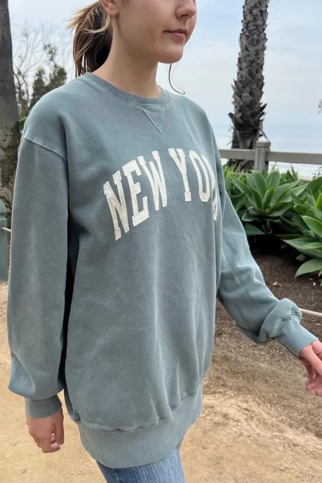 Erica New York Sweatshirt Sage Green Women Brandy Melville Sweatpants and Sweatshirts