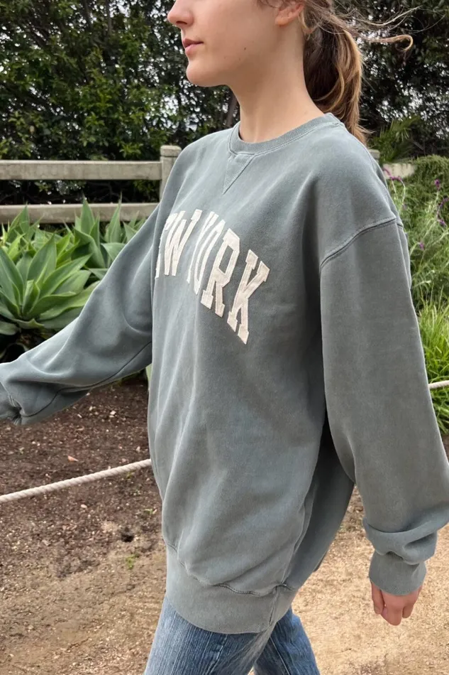 Erica New York Sweatshirt Sage Green Women Brandy Melville Sweatpants and Sweatshirts