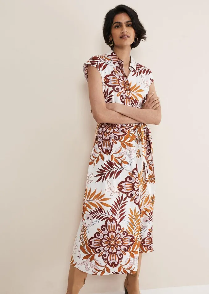 Estelle Paisley Tie Waist Dress Ivory Multi Women Phase Eight Dresses
