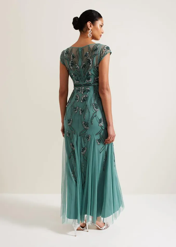 Evonne Beaded Maxi Dress Light Green Women Phase Eight Dresses