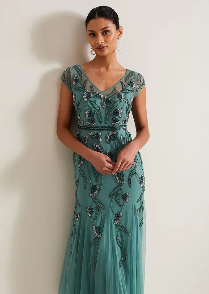 Evonne Beaded Maxi Dress Light Green Women Phase Eight Dresses