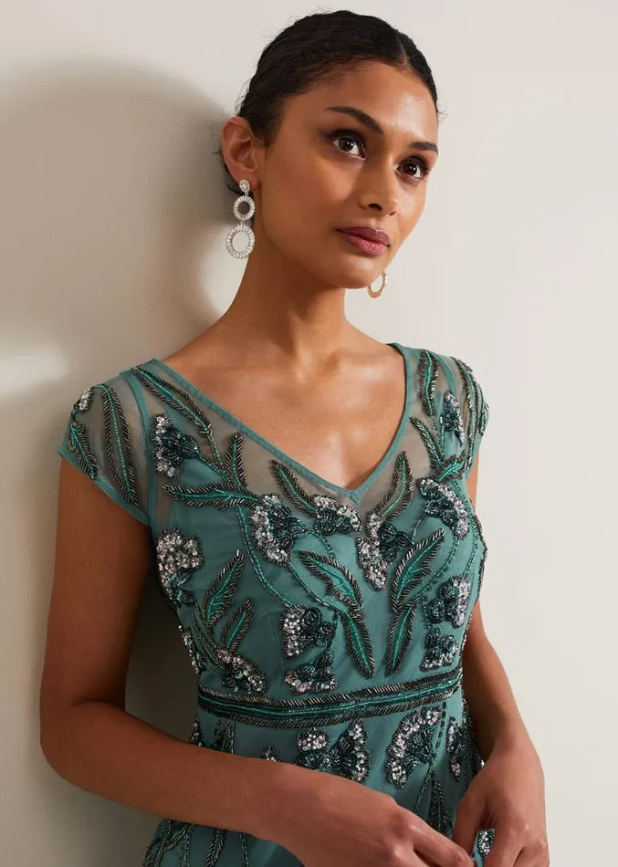 Evonne Beaded Maxi Dress Light Green Women Phase Eight Dresses