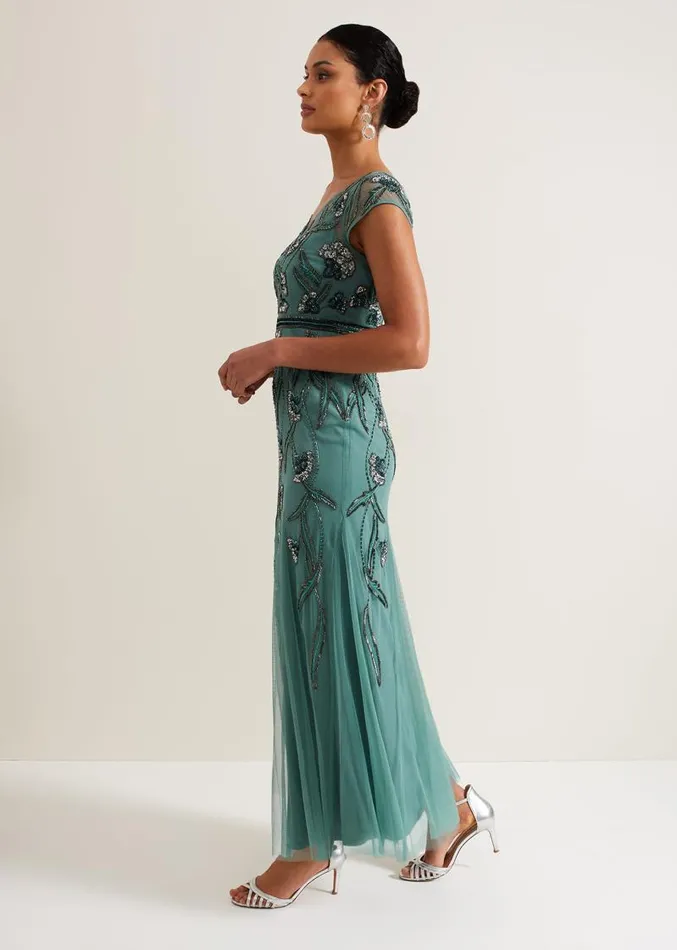 Evonne Beaded Maxi Dress Light Green Women Phase Eight Dresses