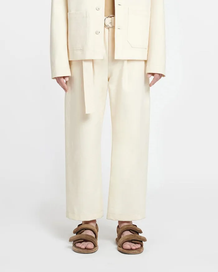 Ferre Belted Structured Twill Pants Creme Men Nanushka Pants