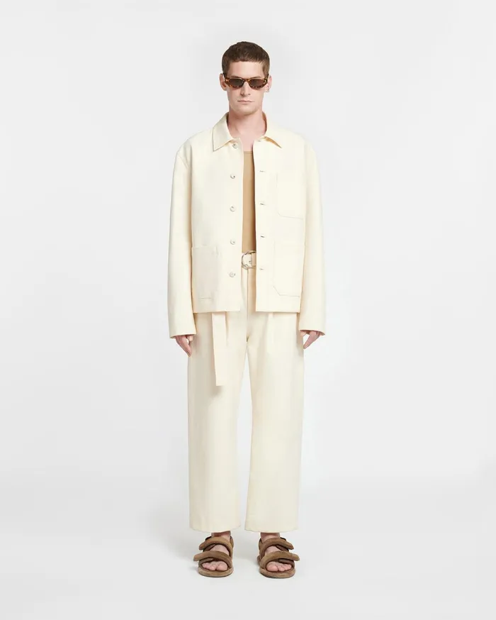 Ferre Belted Structured Twill Pants Creme Men Nanushka Pants