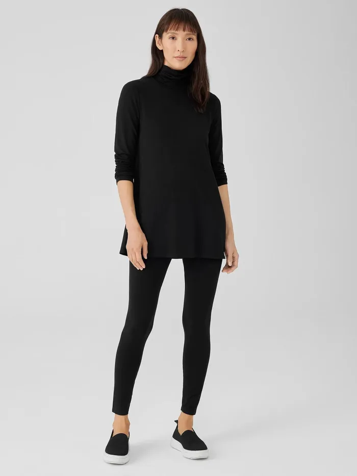 Fine Jersey Scrunch Neck Long Top Black Women Eileen Fisher Tops and Tees