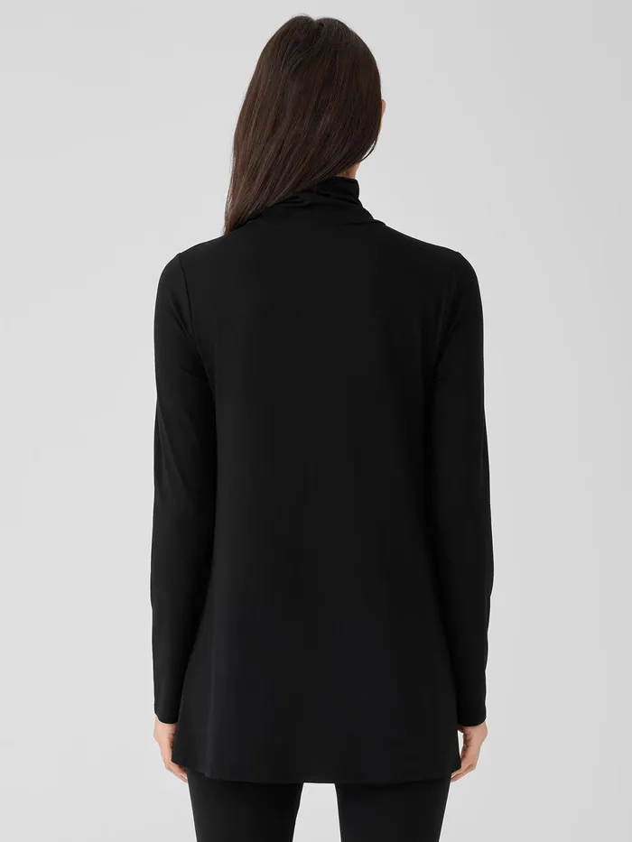 Fine Jersey Scrunch Neck Long Top Black Women Eileen Fisher Tops and Tees