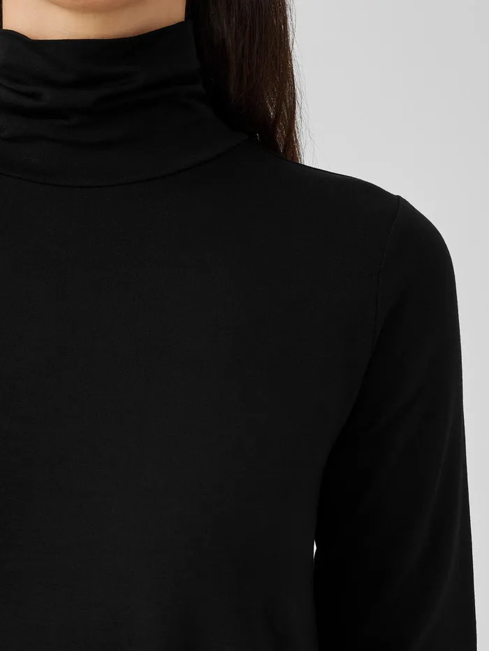 Fine Jersey Scrunch Neck Long Top Black Women Eileen Fisher Tops and Tees