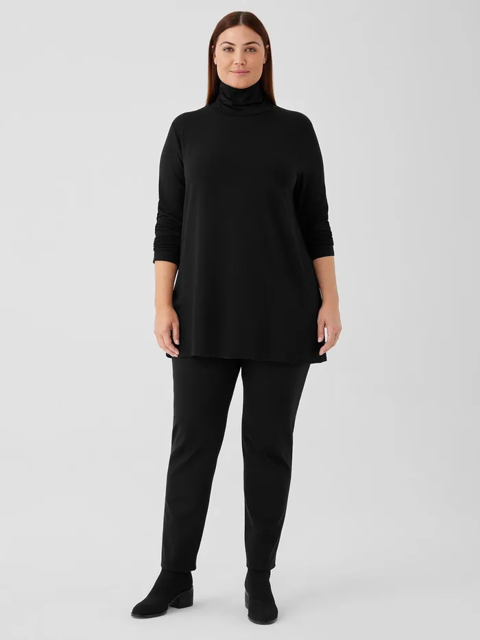 Fine Jersey Scrunch Neck Long Top Black Women Eileen Fisher Tops and Tees