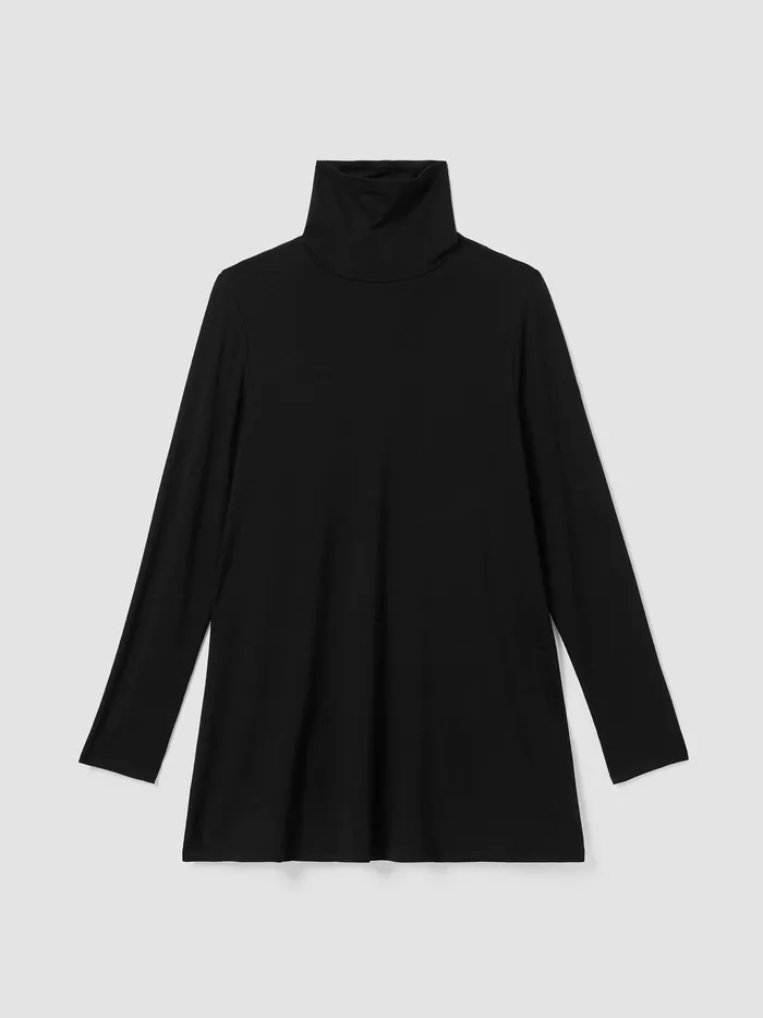 Fine Jersey Scrunch Neck Long Top Black Women Eileen Fisher Tops and Tees