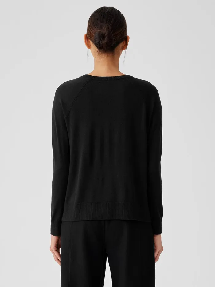 Fine Merino Jersey Crew Neck Top In Regenerative Wool Black Women Eileen Fisher Sweaters and Cardigans