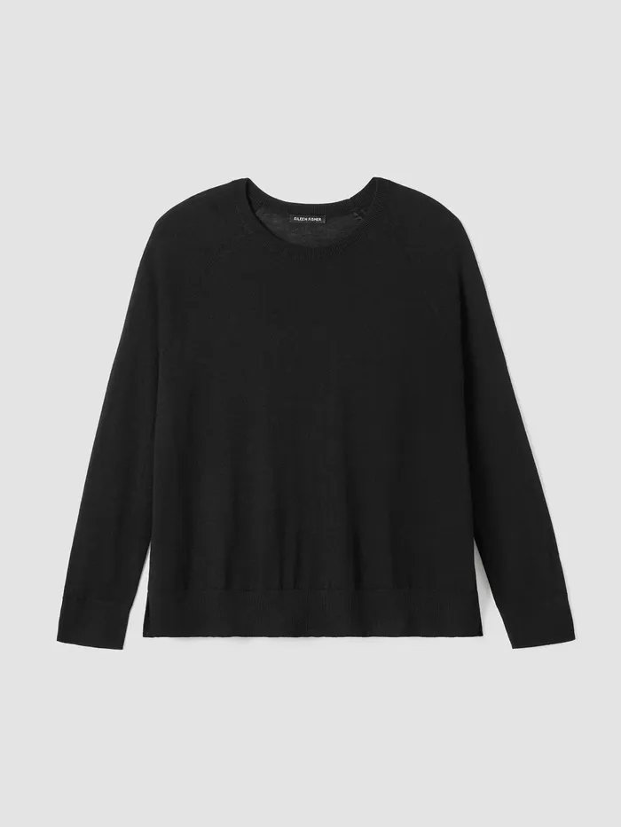 Fine Merino Jersey Crew Neck Top In Regenerative Wool Black Women Eileen Fisher Sweaters and Cardigans