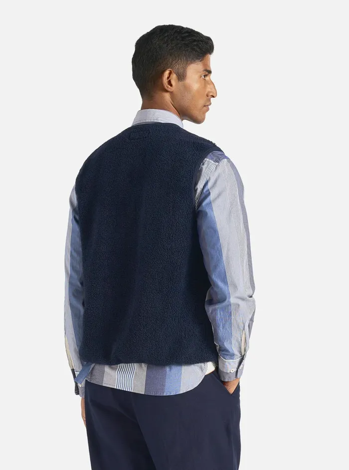 Fleece Men Universal Works Universal Works Zip Gilet In Navy Mountain Fleece