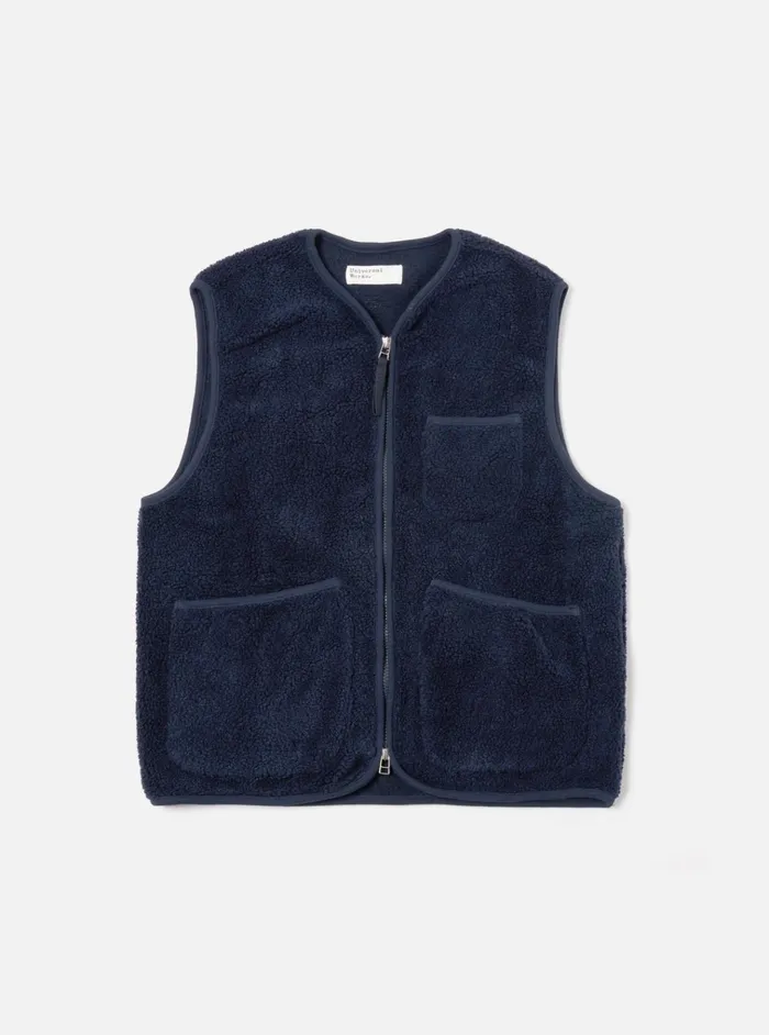 Fleece Men Universal Works Universal Works Zip Gilet In Navy Mountain Fleece