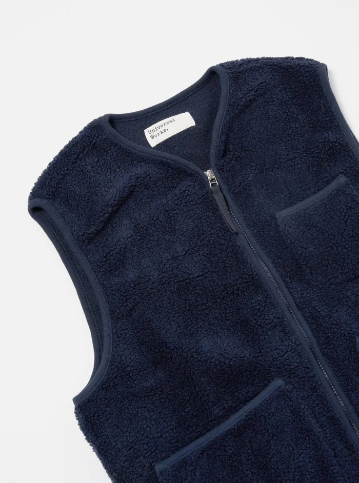 Fleece Men Universal Works Universal Works Zip Gilet In Navy Mountain Fleece