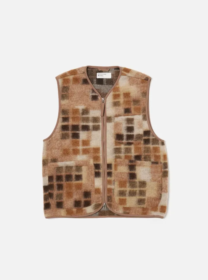 Fleece Men Universal Works Universal Works Zip Gilet In Sand Mosaic Fleece